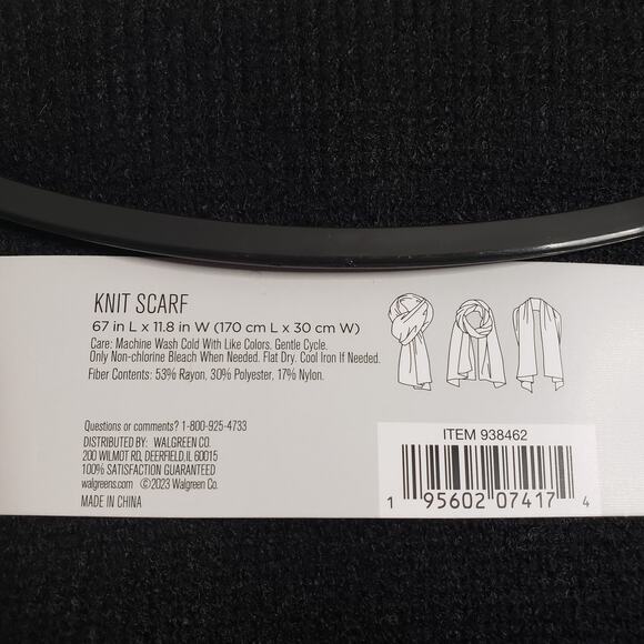 West Loop Women's One Size Simple Knit Scarf Solid Black Winter Minimalist New - Picture 3 of 5